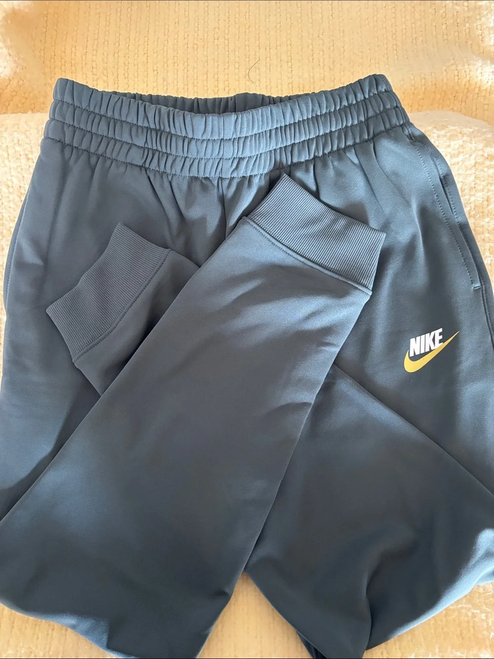 Nike Kids Dark Gray Joggers with Yellow Swoosh